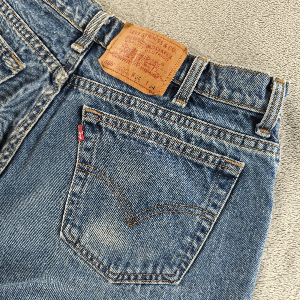 Vintage 90s Levis 560 Jeans 36x34 (Fits 32x35) Blue Faded Wide Baggy Skater 1999